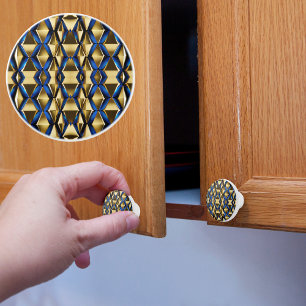 Gold and Saphire Pattern Ceramic Knob
