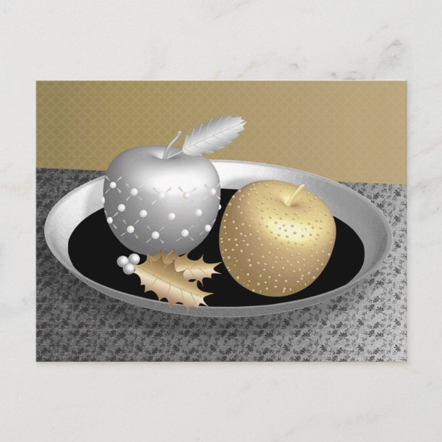 Gold  and silver apples on a silver platter postcard (Front)