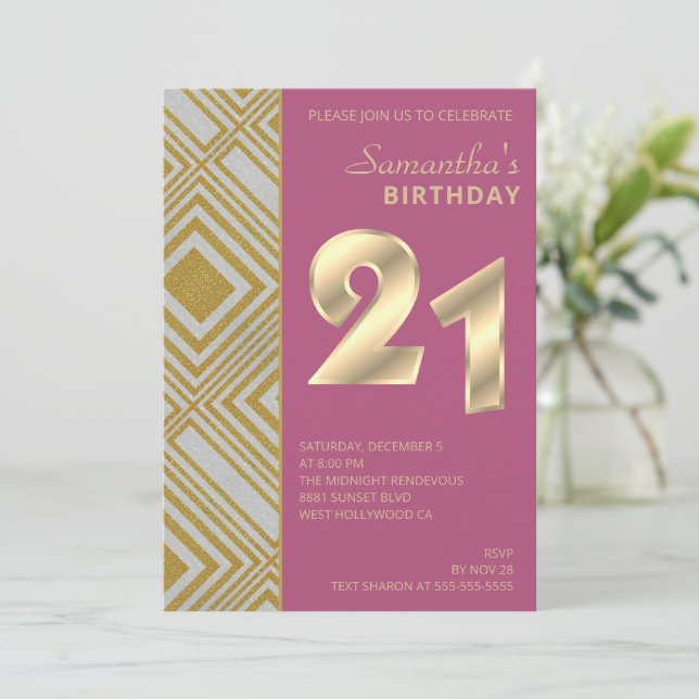 Gold and Silver Art Deco Birthday Invitation (Standing Front)