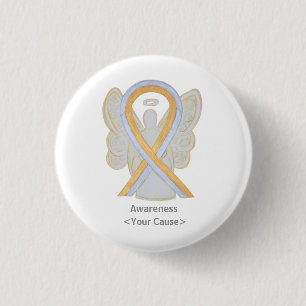 Gold and Silver Awareness Ribbon Angel Button Pin