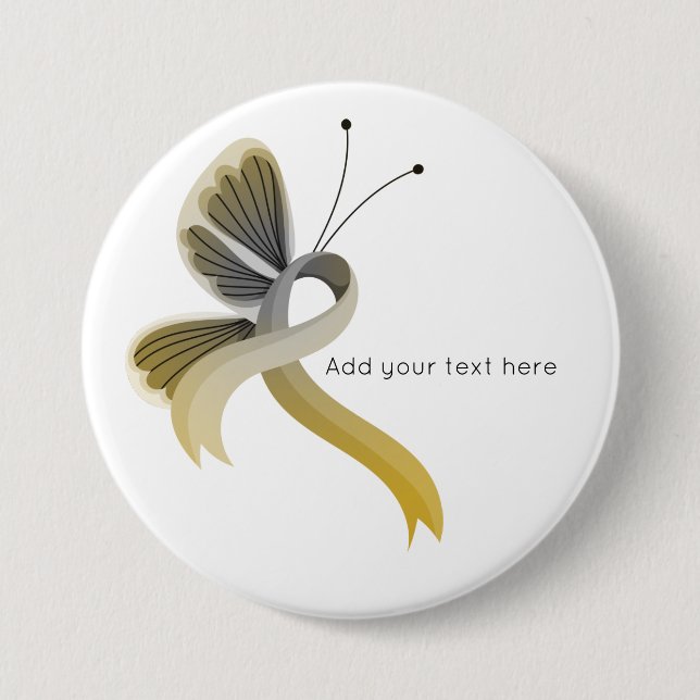 Gold and Silver Awareness Ribbon Butterfly  Button (Front)