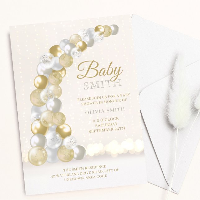 Gold and Silver Balloon Arch Baby Shower Invitation (Creator Uploaded)