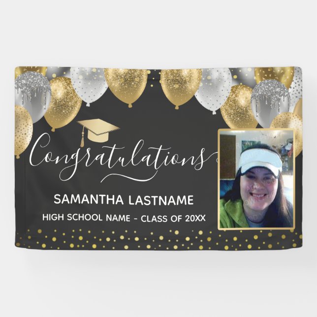 Gold and Silver Balloons Graduation Banner (Horizontal)