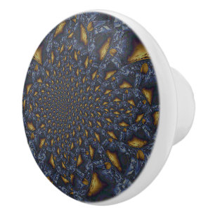 Gold and Silver Blue Molten Metal Ceramic Knob