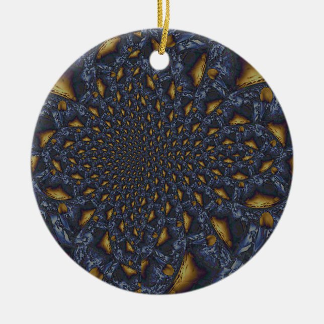 Gold and Silver Blue Molten Metal Ceramic Ornament (Front)