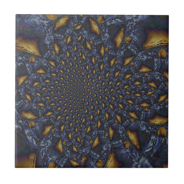 Gold and Silver Blue Molten Metal Ceramic Tile (Front)