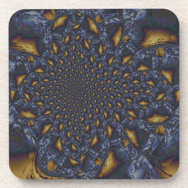 Gold and Silver Blue Molten Metal Coaster (Front)