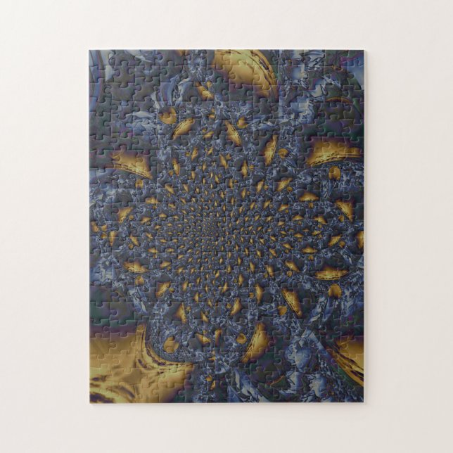 Gold and Silver Blue Molten Metal Jigsaw Puzzle (Vertical)