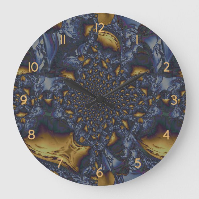 Gold and Silver Blue Molten Metal Large Clock (Front)