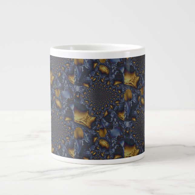 Gold and Silver Blue Molten Metal Large Coffee Mug (Front)