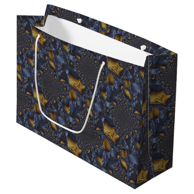 Gold and Silver Blue Molten Metal Large Gift Bag (Front Angled)