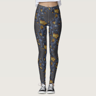 Gold and Silver Blue Molten Metal Leggings