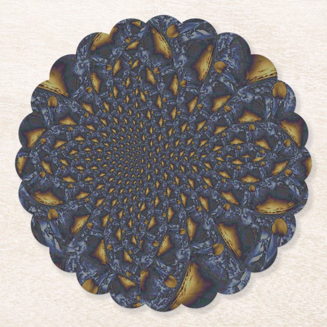 Gold and Silver Blue Molten Metal Paper Coaster (Front)