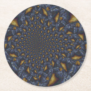 Gold and Silver Blue Molten Metal Round Paper Coaster
