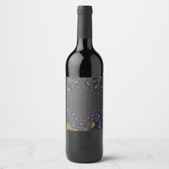 Gold and Silver Blue Molten Metal Wine Label (Front)