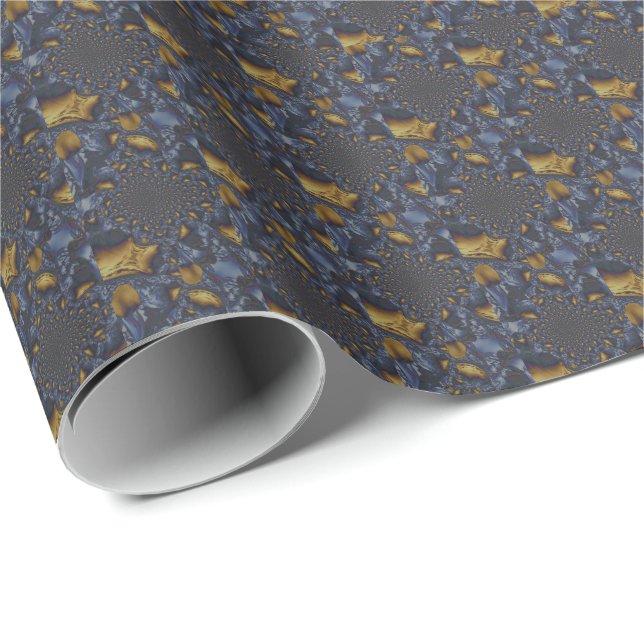 Gold and Silver Blue Molten Metal Wrapping Paper (Roll Corner)
