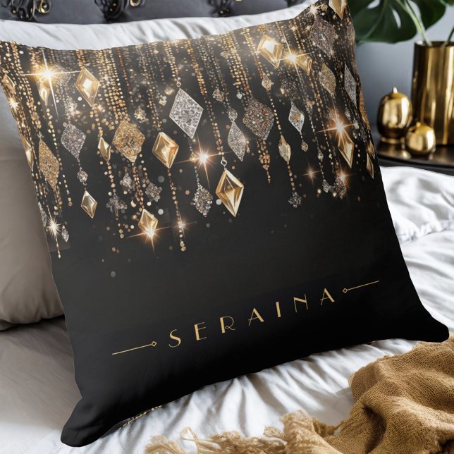 Gold and Silver Boho Gems on Black ID1035 Cushion (Creator Uploaded)