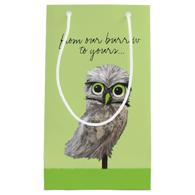 Gold and Silver Burrowing Owl Coastal Painting Small Gift Bag (Front)