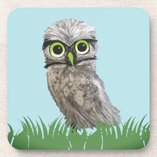 Gold and Silver Burrowing Owl Decor Coaster (Front)