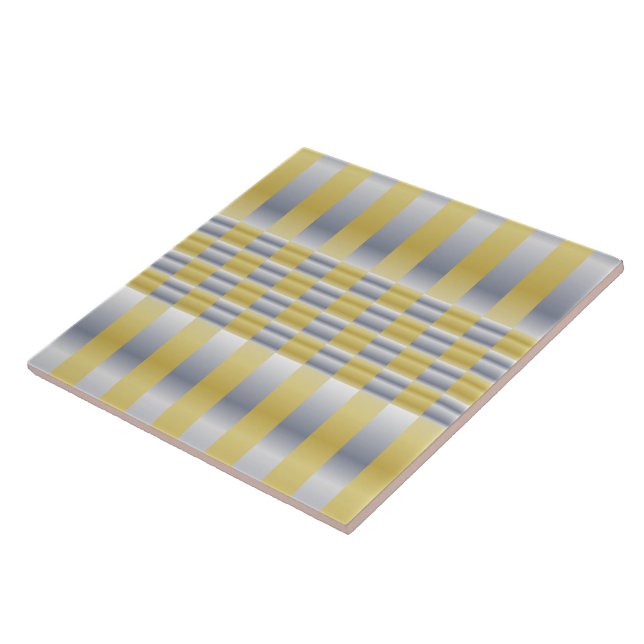 Gold and Silver (Checkers and Stripes) Ceramic Tile (Side)