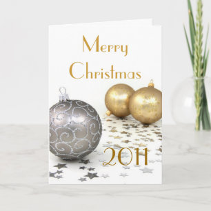 Gold and Silver Christmas Ornaments and Stars Holiday Card