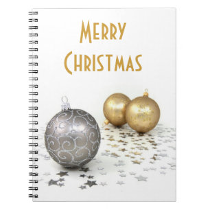 Gold and Silver Christmas Ornaments and Stars Notebook