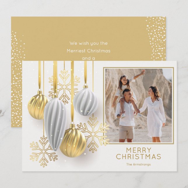 Gold and Silver Christmas Ornaments Photo Holiday Card (Front/Back)