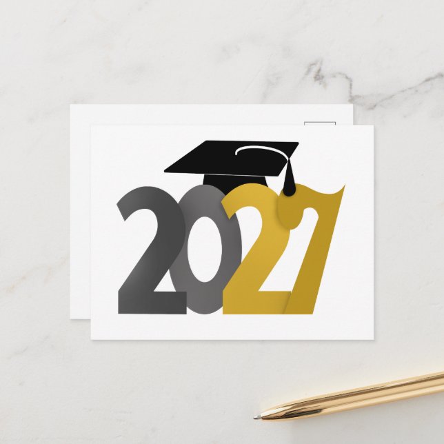 Gold and Silver Class of 2027 Graduation Postcard (Front/Back In Situ)
