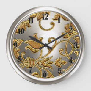 Gold and Silver Damask Large Clock