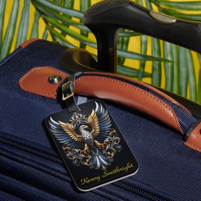 Gold And Silver Eagle Luggage Tag (Front Insitu 1)