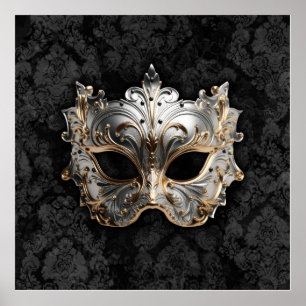 Gold and Silver Filigree Venetian Mask Poster