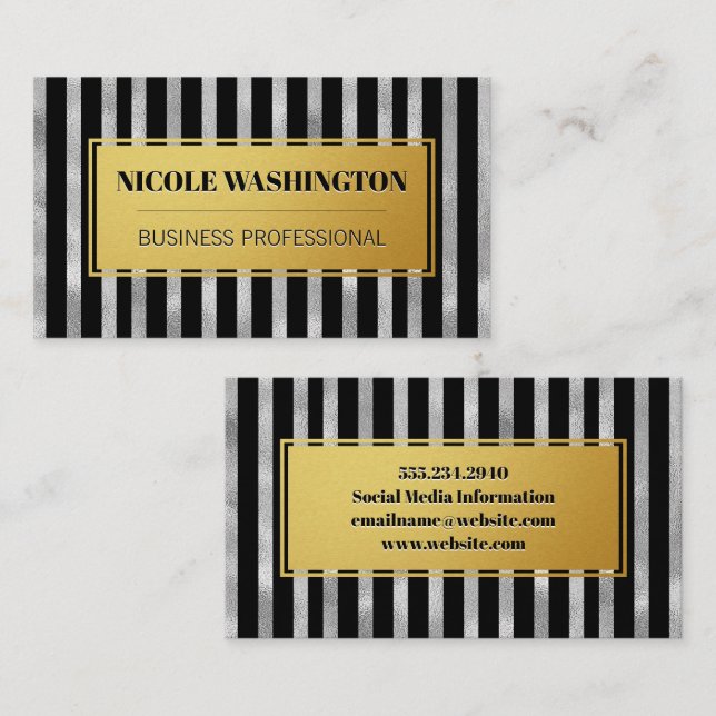 Gold and Silver Foil Striped | Fashion Business Card (Front/Back)