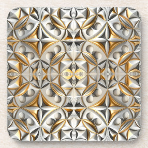 Gold and Silver Geometric Floral Relief Effect Coaster