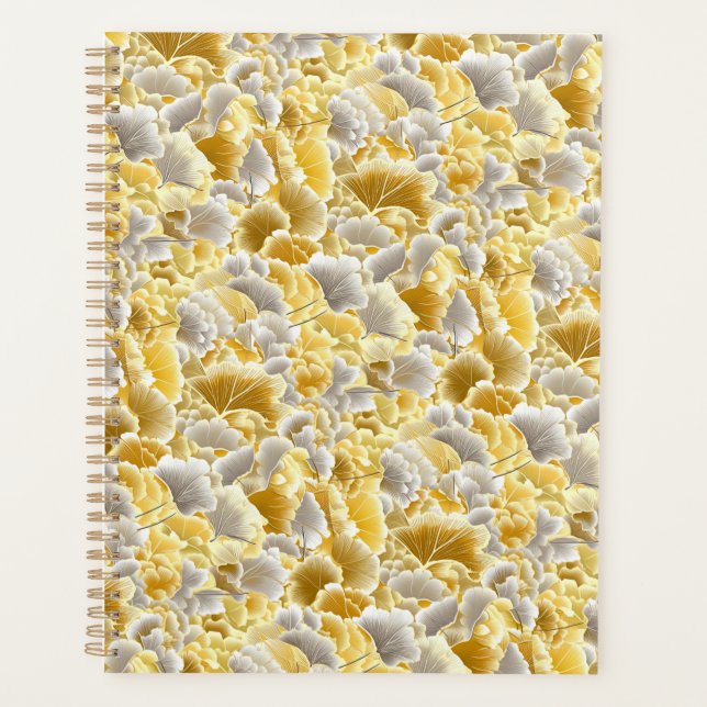 Gold and Silver Gingko Leaves Chiyogami Planner (Front)