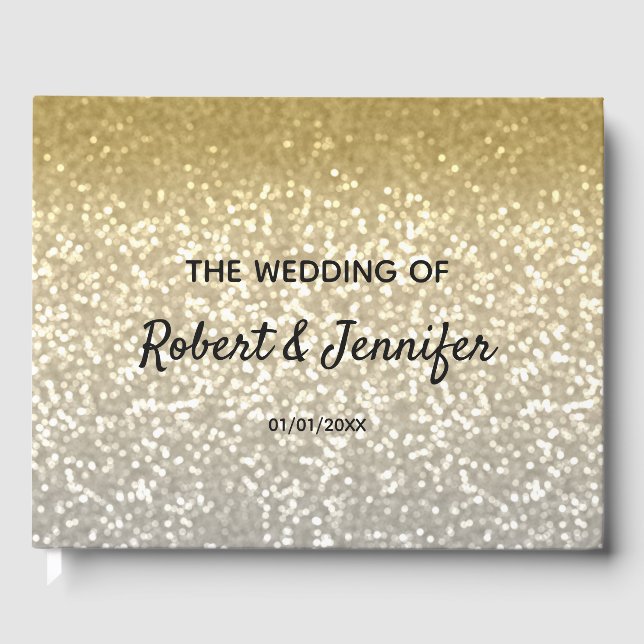 Gold and Silver glitter crystals elegant wedding Guest Book (Front)