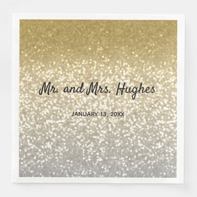 Gold and Silver glitter crystals elegant wedding Napkin (Front)