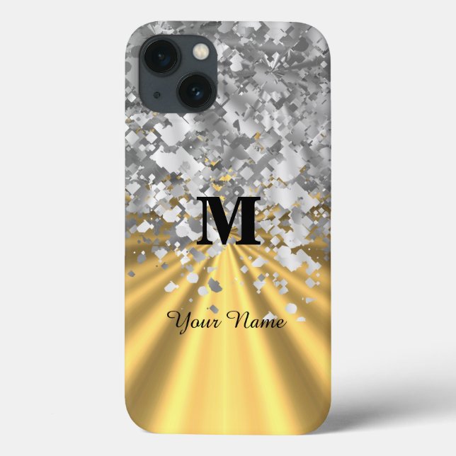 Gold and silver glitter monogrammed Case-Mate iPhone case (Back)