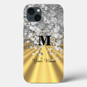 Gold and silver glitter monogrammed iPhone case