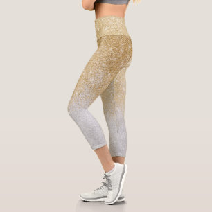 Gold and Silver Glitter Ombre Luxury Design Capri Leggings