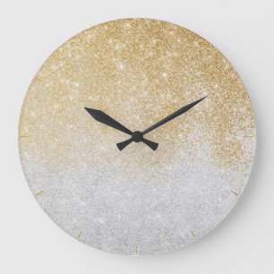 Gold and Silver Glitter Ombre Luxury Design  Large Clock
