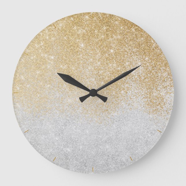 Gold and Silver Glitter Ombre Luxury Design  Large Clock (Front)