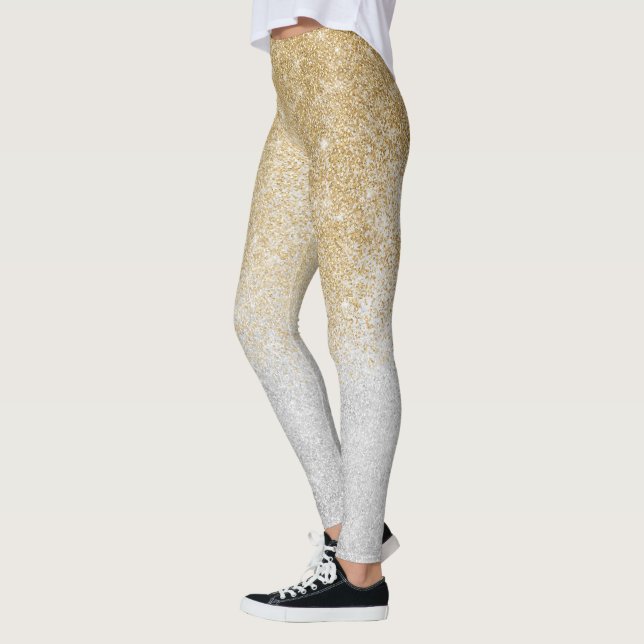 Gold and Silver Glitter Ombre Luxury Design  Leggings (Left)