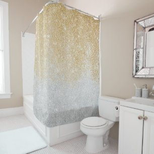 Gold and Silver Glitter Ombre Luxury Design Shower Curtain