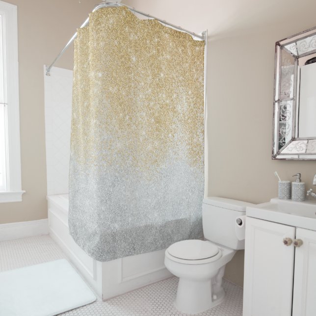 Gold and Silver Glitter Ombre Luxury Design  Shower Curtain (In Situ)