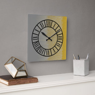 Gold and Silver Hues, Segmented Roman Hour Markers Square Wall Clock