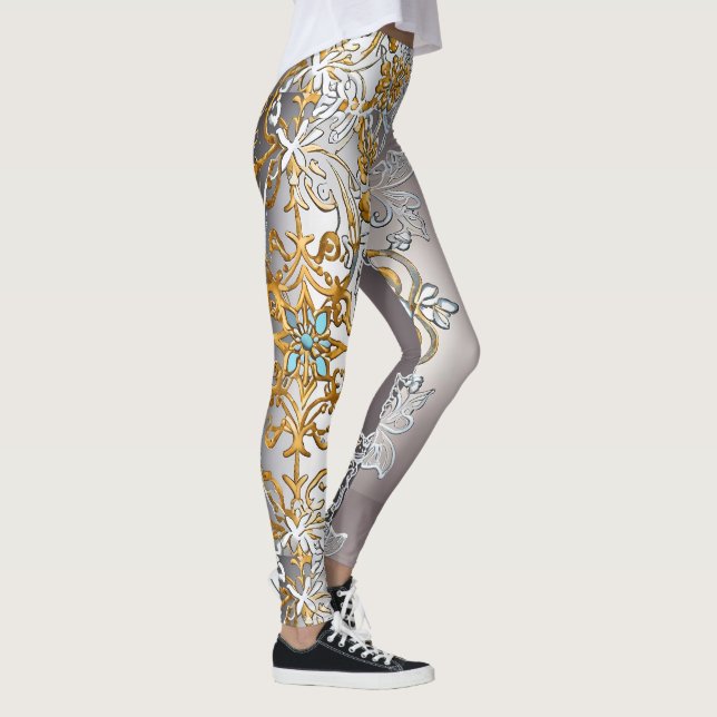 Gold And Silver Lace Tapestry Kaleidoscope  Leggings (Right)