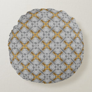 Gold and Silver Laced Grey Medallions Pattern Round Cushion