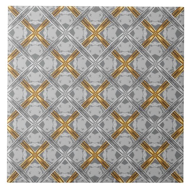 Gold and Silver Laced Medallions Pattern Ceramic Tile (Front)