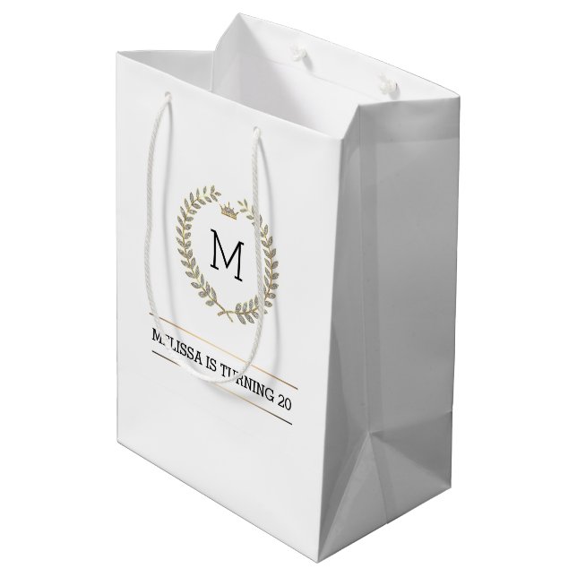 Gold and silver laurel wreath frame  medium gift bag (Back Angled)