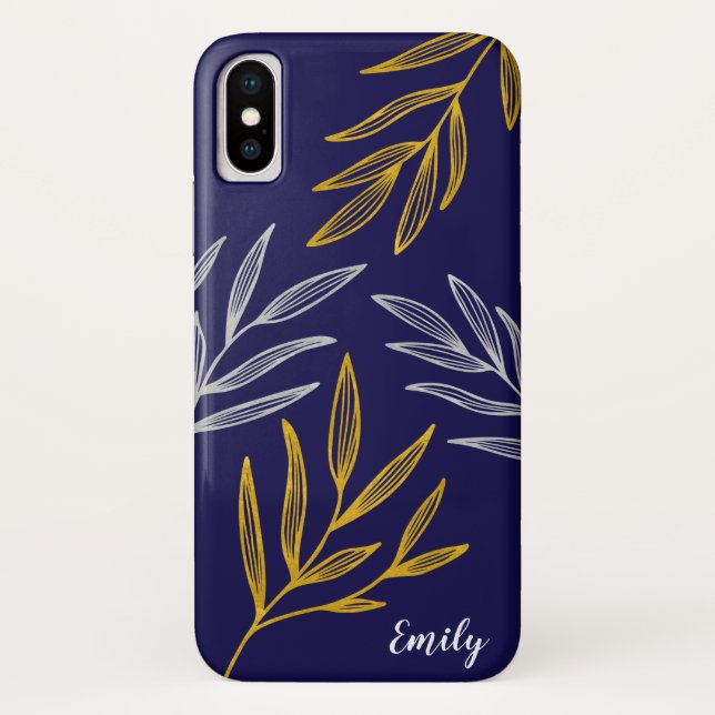 Gold and Silver Leaves Personalised Phone Case (Back)